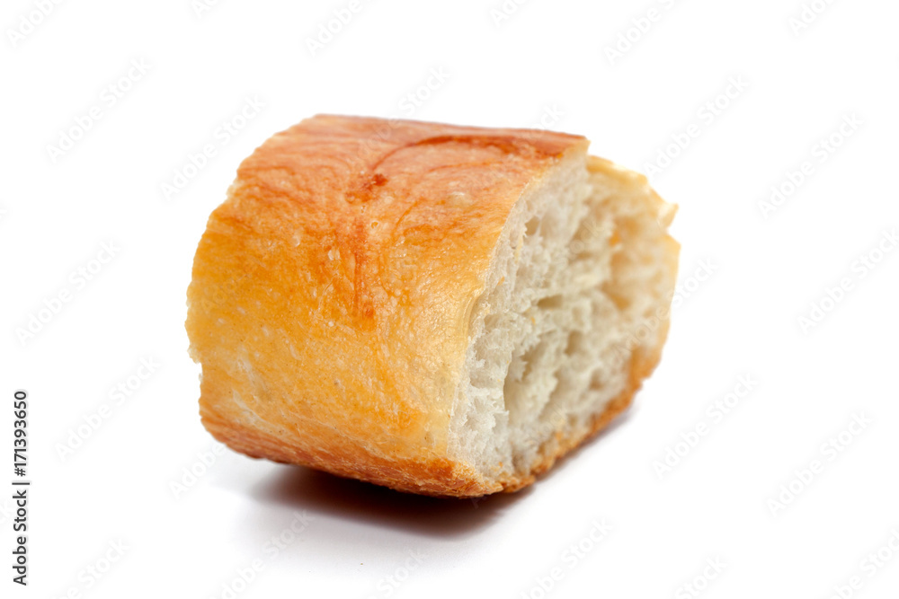 a slice of french bread isolated on white background