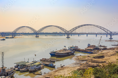 Yadanarbon bridge at Irrawaddy River, Modern bridge in Mandalay Myanma Burma photo
