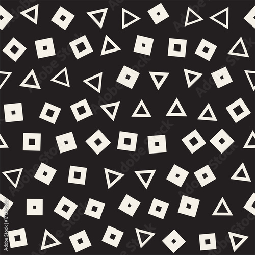 Seamless primitive jumble minimalism patterns. Randomly scattered geometric shapes. Abstract background design