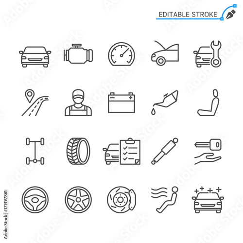 Auto service line icons. Editable stroke. Pixel perfect.