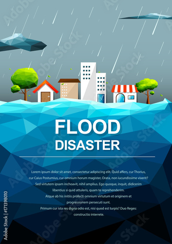 Polygonal flooding in city-Flood Disaster concept.Vector Illustration.