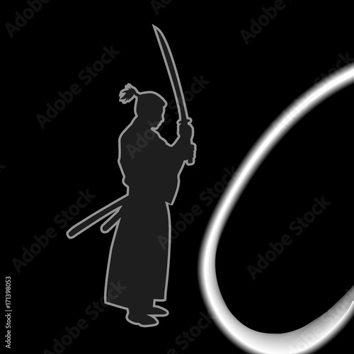 A Japanese Samurai Swinging the Katana