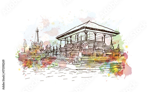 Watercolor sketch of Bali Indonesia in vector illustration.