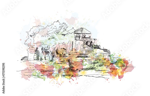 Watercolor sketch of Bali Indonesia in vector illustration.