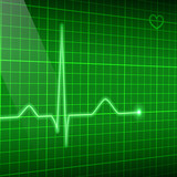 Green line heart rate on the screen in perspective. Vector electrocardiogram background.