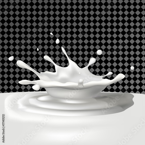 Vector illustration of a milk splash on a transparent background. Template advertising poster in a realistic style.