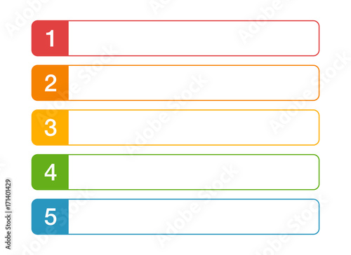Modern numbered list design template background with colorful squares and transparent background for presentations