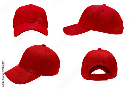 Canvas Print blank red baseball cap 4 view on white background