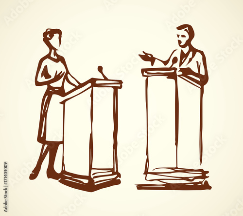 Speaker at podium. Vector drawing
