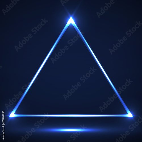 Abstract neon triangle with glowing lines. Vector design element