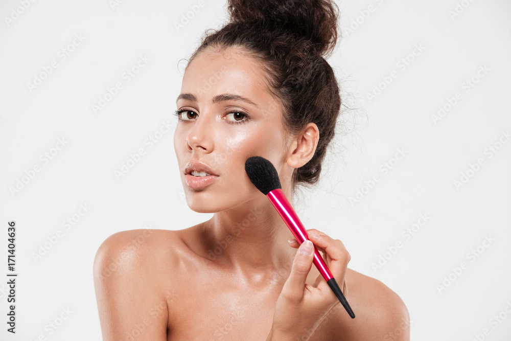 Close up beauty portrait of a young brunette woman