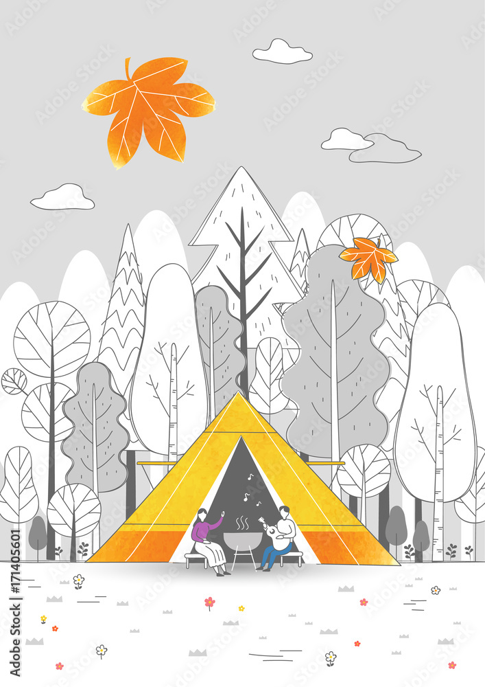 Fototapeta premium Autumn drawing illustration