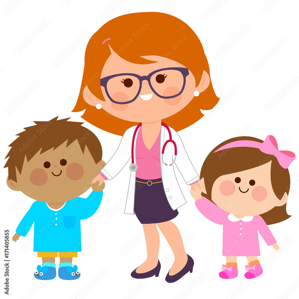 Pediatrician and sick children. Vector illustration Pediatrician and sick children. Vector illustration