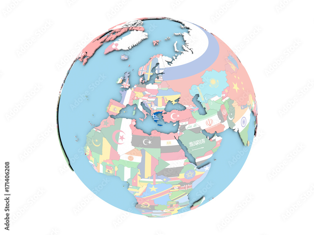 Greece on globe isolated Greece on globe isolated