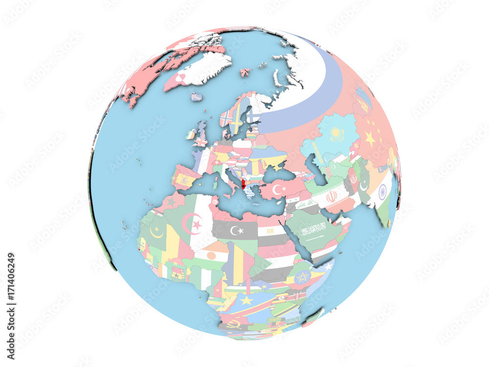 Albania on globe isolated Albania on globe isolated