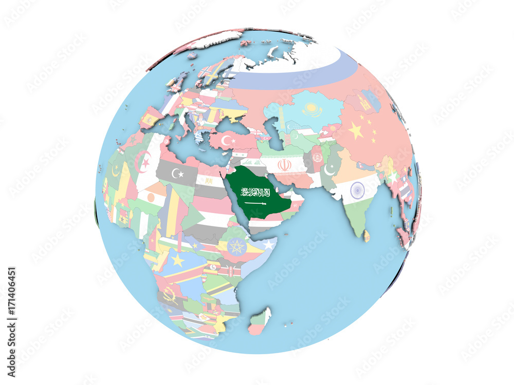 Obraz premium Saudi Arabia on globe isolated