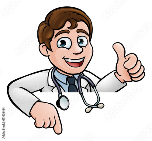 Doctor Cartoon Character Thumbs Up Pointing Down