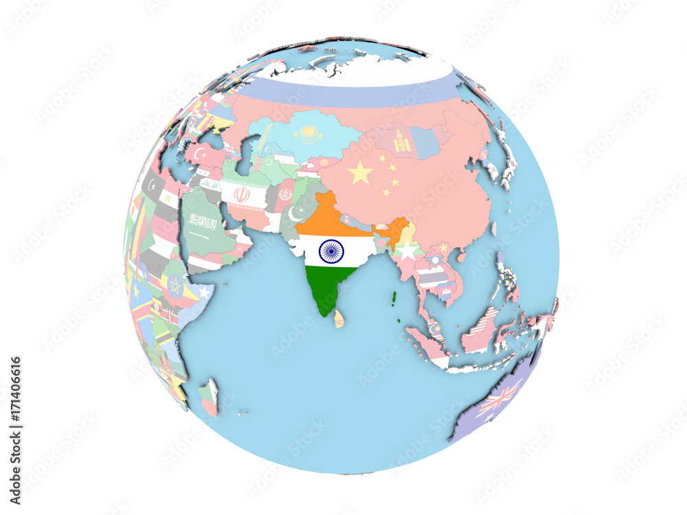 Obraz premium India on globe isolated