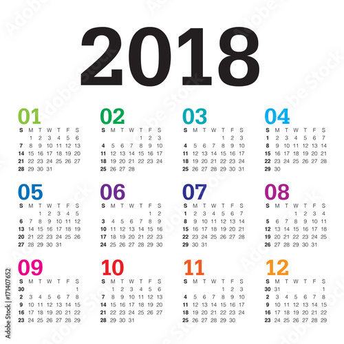 Year 2018 calendar vector design template