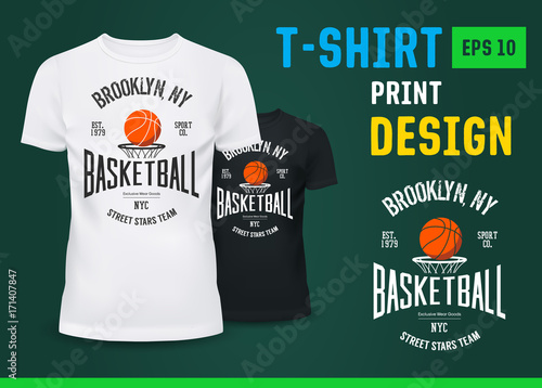 U-neck t-shirt with basketball NY team sign