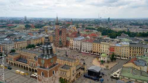 Top view of the main square of Krakow, Poland.