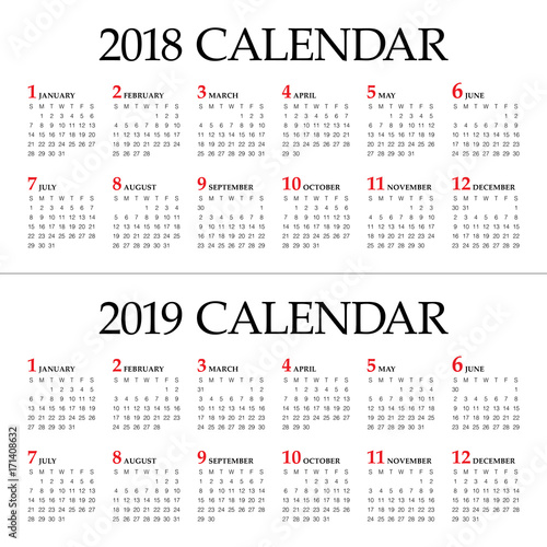 Year 2018 2019 calendar vector