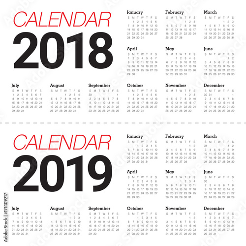 Year 2018 2019 calendar vector