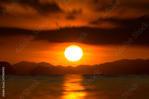 Sunset sky and cloud on the lake.