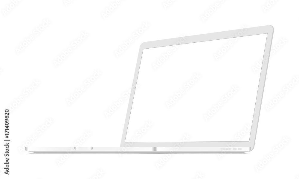 White laptop mockup with perspective 3/4 right view. Responsive blank screen to display web-site design. Vector illustration White laptop mockup with perspective 3/4 right view. Responsive blank screen to display web-site design. Vector illustration