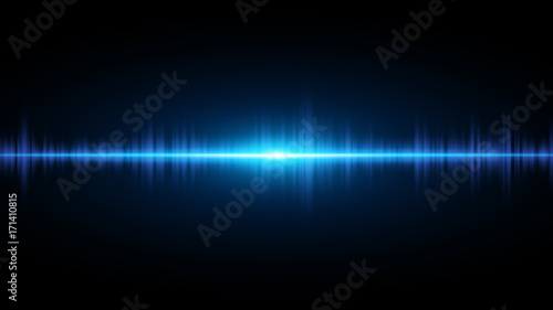Sound waves of light blue on a dark background. Background for the radio, club, party. Vibration of light. Bright flash of light. Vector