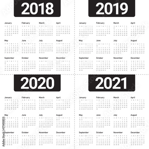 Year 2018 2019 2020 2021 calendar vector