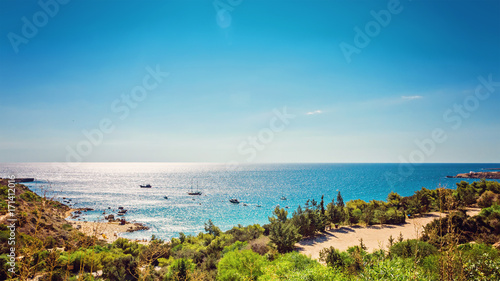 Cyprus Protaras, Konnos beach, view of lagoon Mediterranean Sea from above
