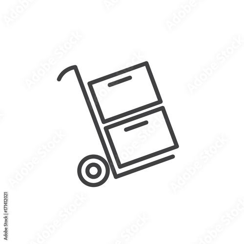 Trolley carrying boxes line icon, outline vector sign, linear style pictogram isolated on white. Hand truck, dolly symbol, logo illustration. Editable stroke. Vector graphics