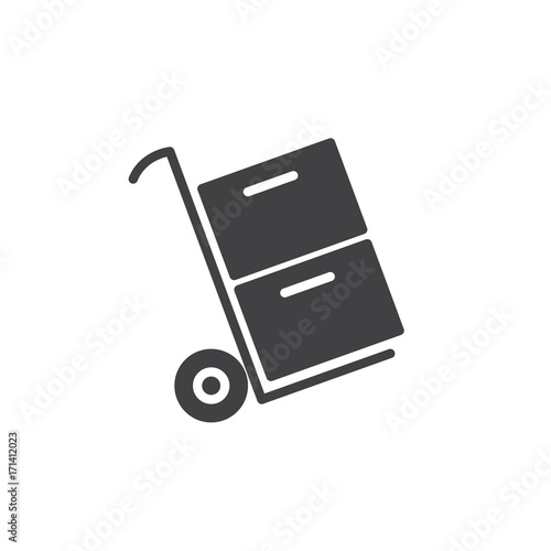 Trolley carrying boxes icon vector, filled flat sign, solid pictogram isolated on white. Hand truck, dolly symbol, logo illustration. Vector graphics