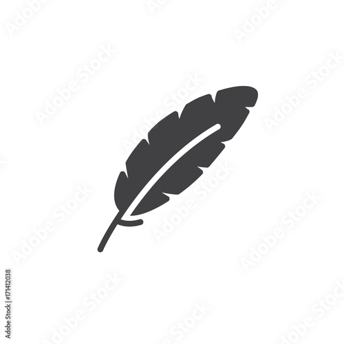 Feather, write icon vector, filled flat sign, solid pictogram isolated on white. Lightweight symbol, logo illustration. Vector graphics