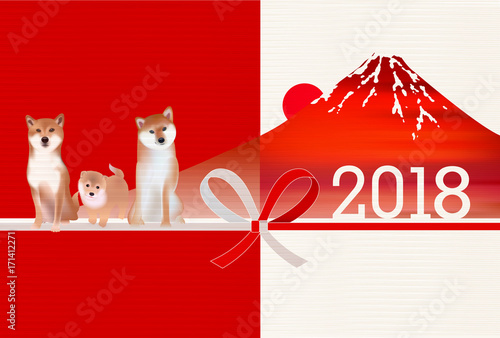 犬　年賀状　富士山　背景