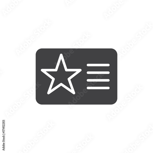 Membership card with star icon vector, filled flat sign, solid pictogram isolated on white. Symbol, logo illustration. Pixel perfect vector graphics