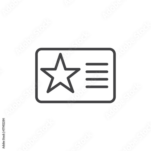 Membership card with star line icon, outline vector sign, linear style pictogram isolated on white. Symbol, logo illustration. Editable stroke. Pixel perfect vector graphics