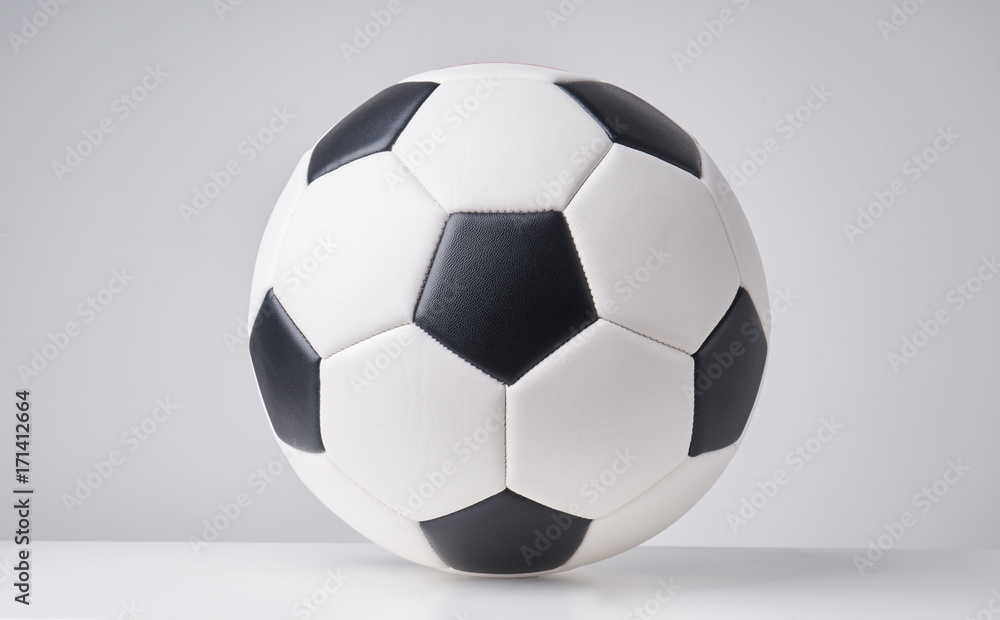 Soccer or football ball close up image on light grey background. Soccer or football ball close up image on light grey background.