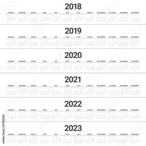 Year 2018 2019 2020 2021 2022 2023 calendar vector