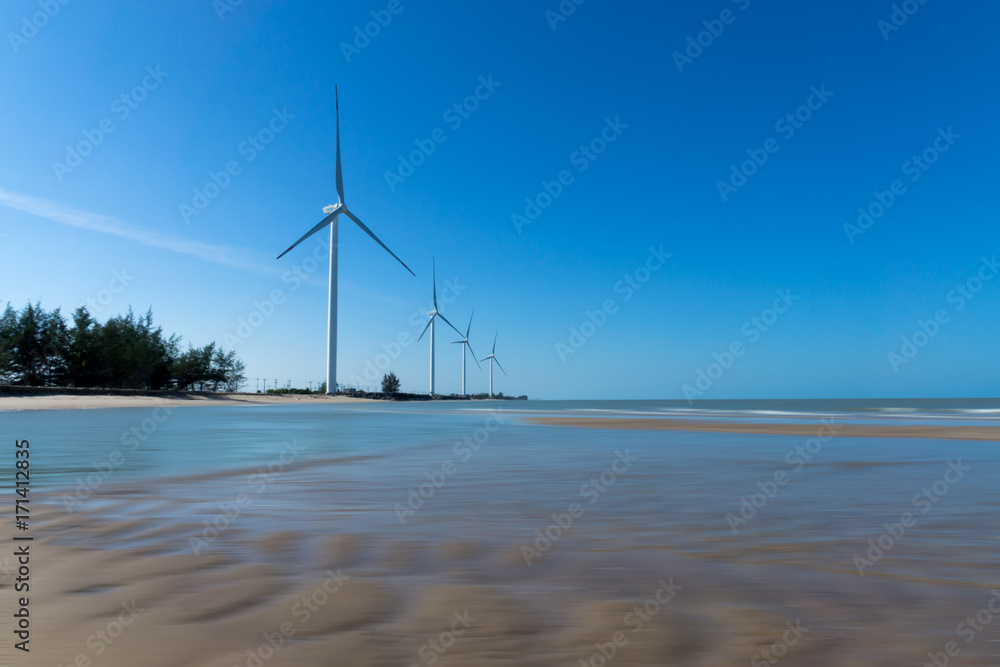 Wind turbine on the beach.
