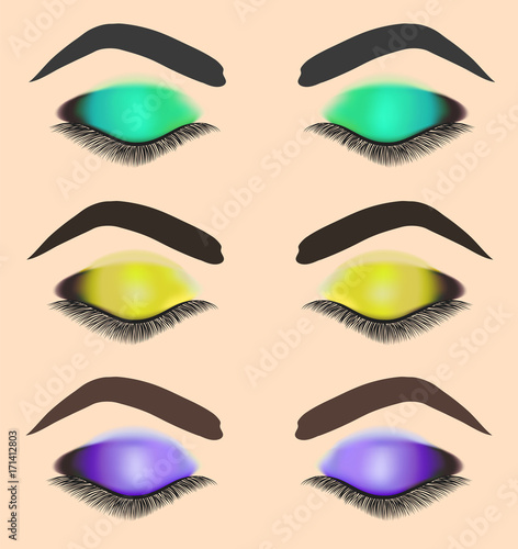 Stock vector illustration of different makeup of eye