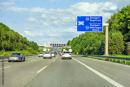 freeway road sign on Autobahn A8, exit S-Degerloch / S-Moehringen