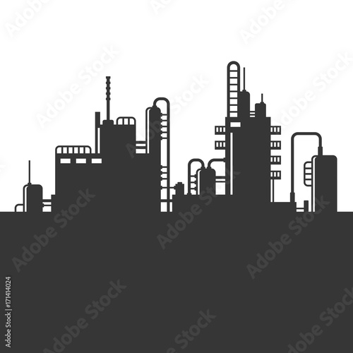 Oil Refinery Plant Silhouette. Vector