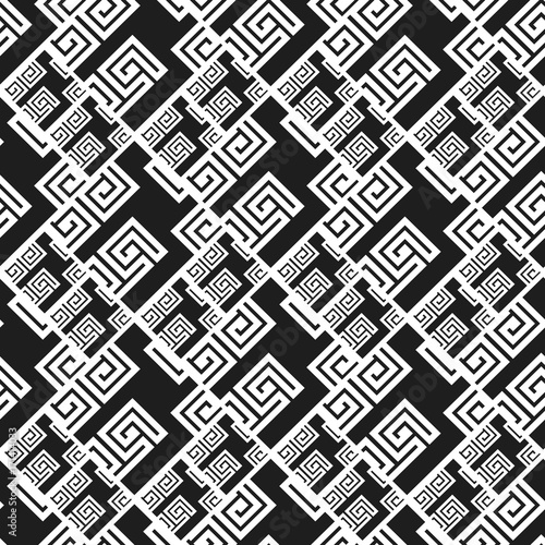 Seamless vector repeating pattern. Fashion textile print with greek design. Greece meander fabric background.