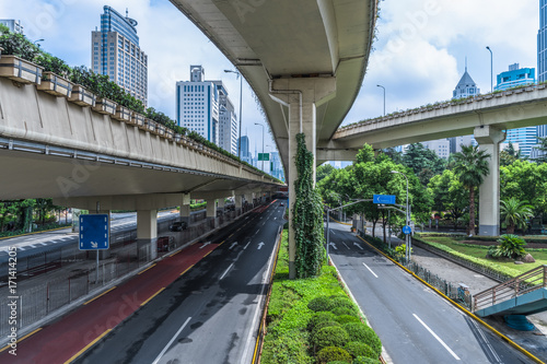 city elevated road closeup, under the interchange overpass , shanghai, China © hallojulie