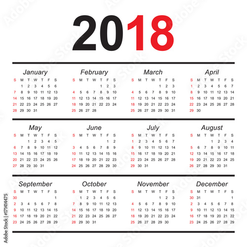 Year 2018 calendar vector