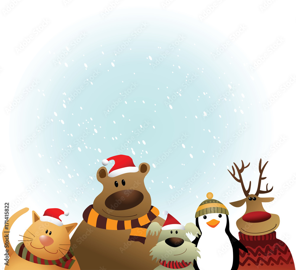 Christmas background with cartoon animals Christmas background with cartoon animals