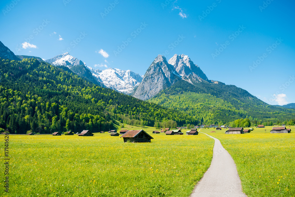 Mountain panorama in front of blue sky (Garmisch - Partenkirchen) - obrazy, fototapety, plakaty 