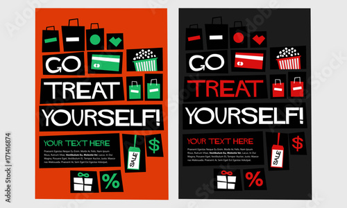 Go Treat Yourself! (Flat Style Vector Illustration Shopping Quote Poster Design)